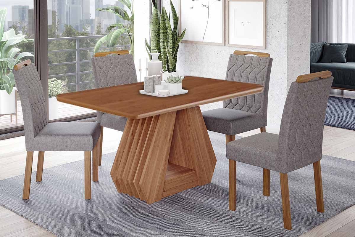 Sala Jantar Mesa Ágata Tampo Madeirado 130x80cm e 4 Cadeiras Paola - Cimol