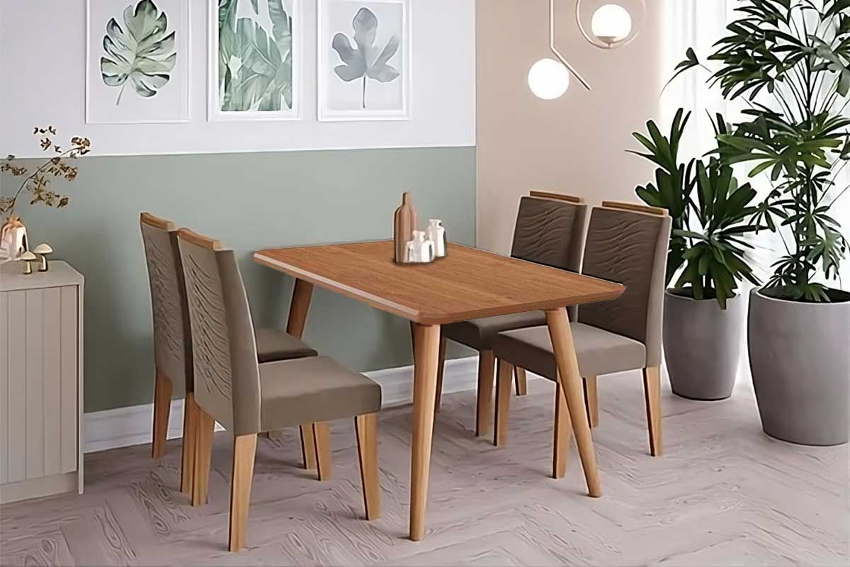 Sala Jantar Mesa Adele Tampo Madeirado 130x80cm e 4 Cadeiras Clarice - Cimol