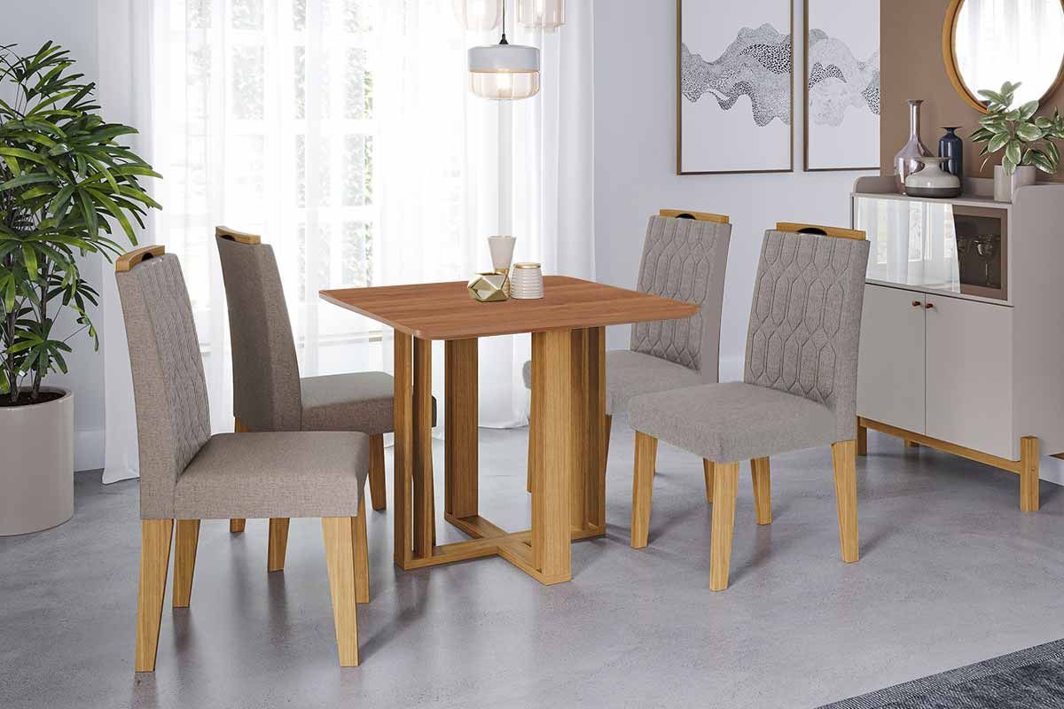 Sala Jantar Mesa Flora Tampo Madeirado 95x95cm e 4 Cadeiras Paola - Cimol