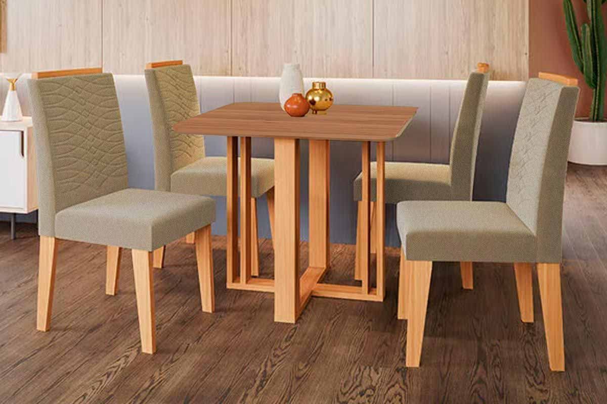 Sala Jantar Mesa Flora Tampo Madeirado 95x95cm e 4 Cadeiras Clarice - Cimol