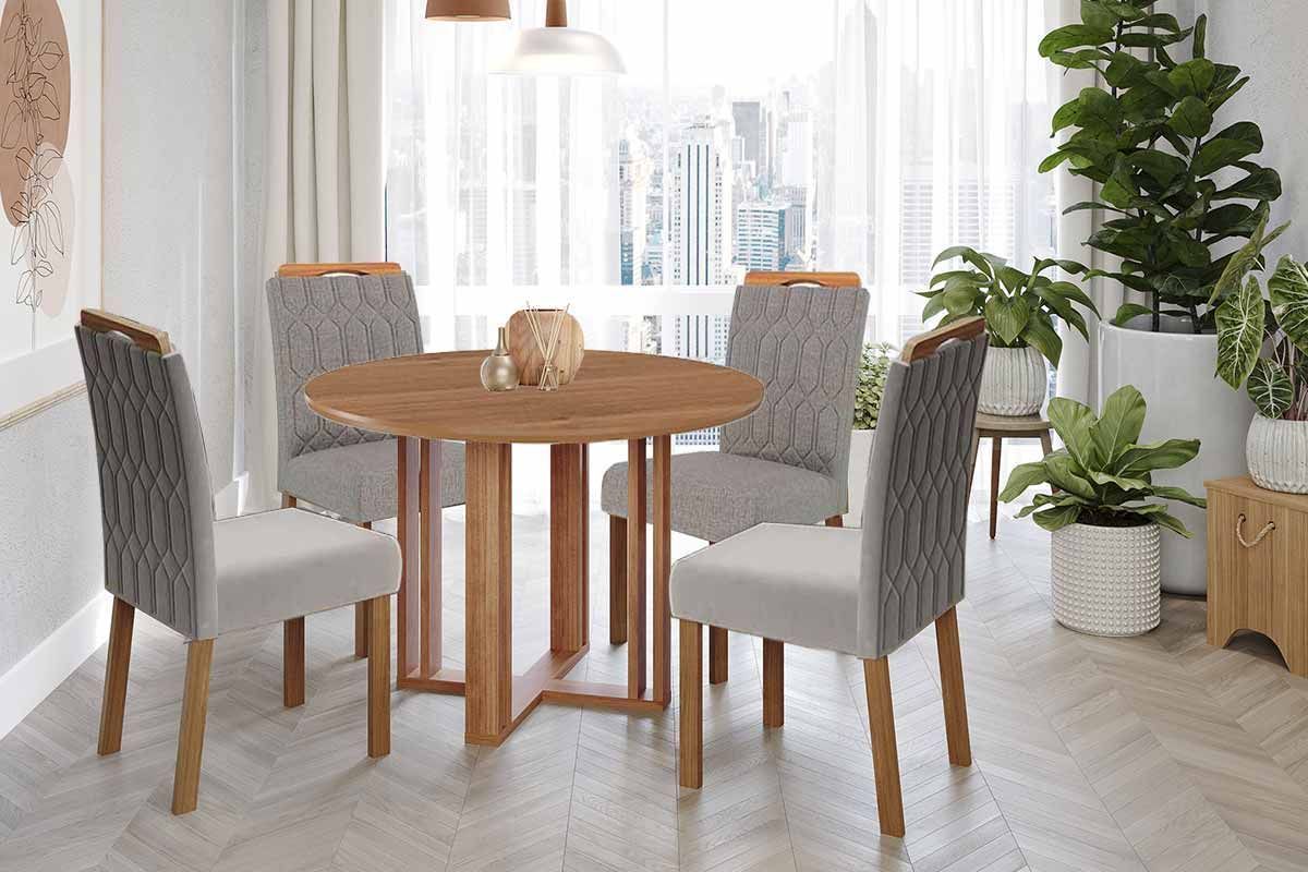 Sala Jantar Mesa Flora Tampo Madeirado 109cm e 4 Cadeiras Paola - Cimol