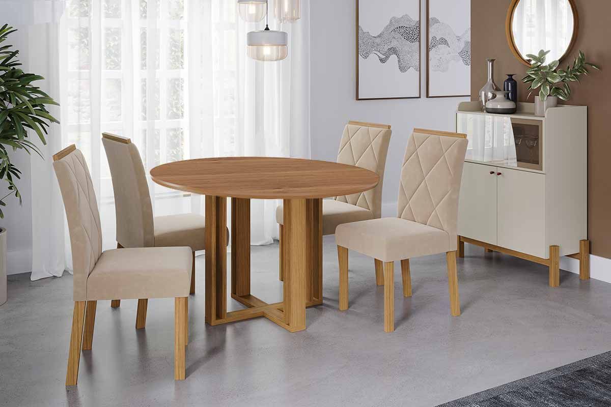 Sala Jantar Mesa Flora Tampo Madeirado 109cm e 4 Cadeiras Fernanda - Cimol