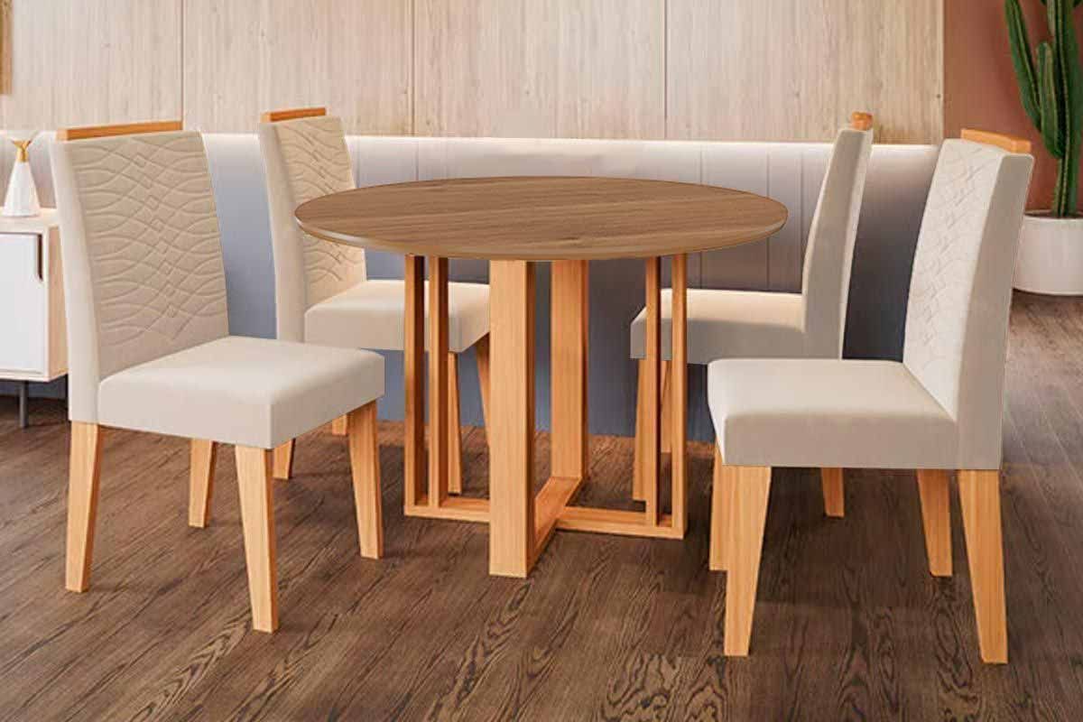 Sala Jantar Mesa Flora Tampo Madeirado 109cm e 4 Cadeiras Clarice - Cimol