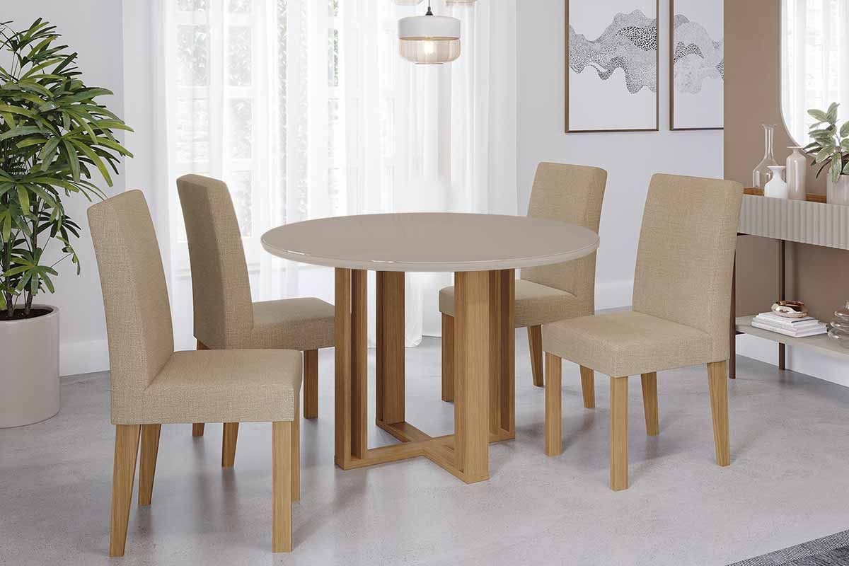 Sala Jantar Mesa Flora Tampo Madeirado c/ Vidro 109cm e 4 Cadeiras Maia - Cimol