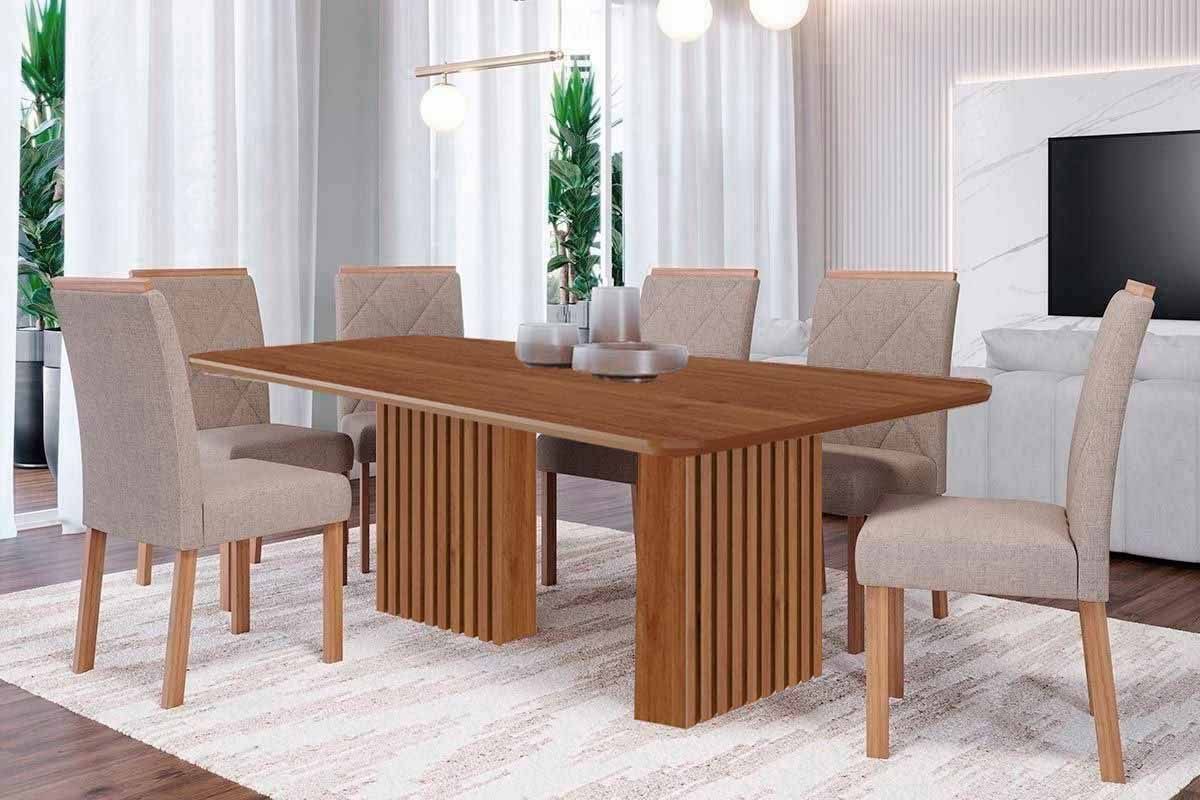 Sala Jantar Mesa Ester Tampo Madeirado 180x90cm e 6 Cadeiras Fernanda - Cimol