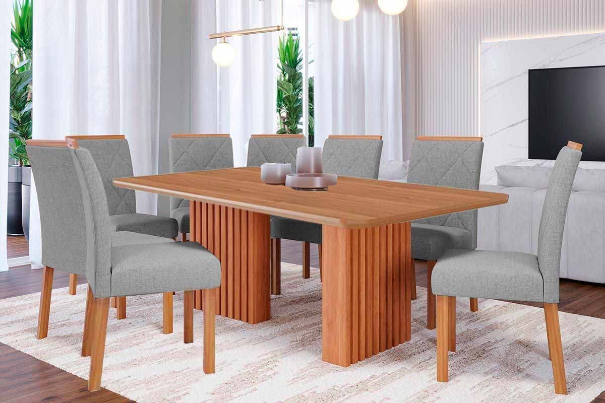 Sala Jantar Mesa Ester Tampo Madeirado 210x100cm e 8 Cadeiras Fernanda - Cimol