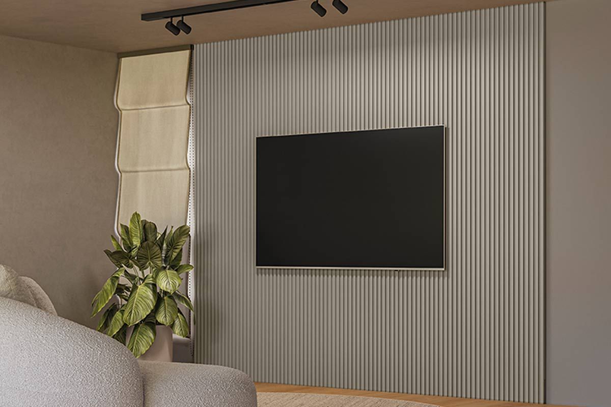 Painel Home p/ TV até 100 Pol Modular 3.0 Ripado 297x250cm Gris Fosco Linea Brasil