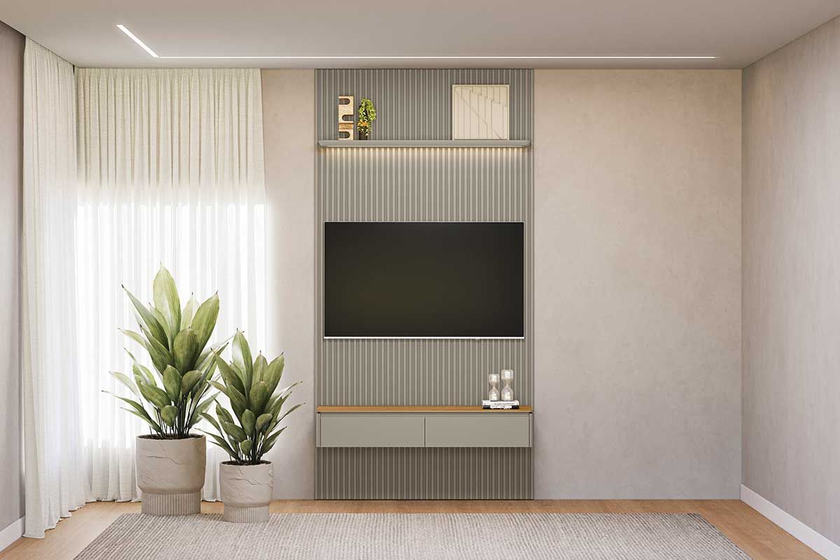 Home p/ TV até 60 Pol Modular 1.4 Ripado c/2 Portas 1 Prat. 141x250cm Linea Brasil