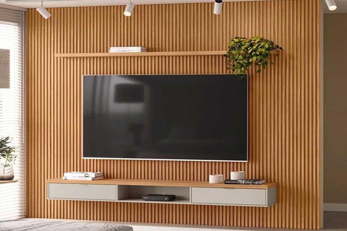 Home p/ TV até 100 Pol Modular 3.0 Ripado c/2 Portas 1 Prat. 297x250cm Linea Brasil