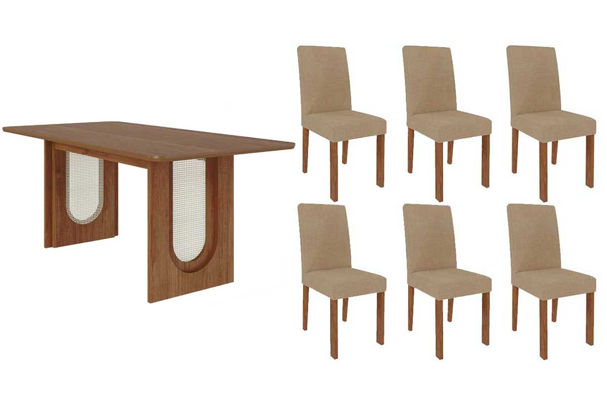 Sala Jantar Mesa Valentina Tampo Madeirado 180x90cm e 6 Cadeiras Maia - Cimol