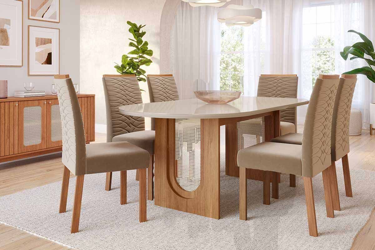 Sala Jantar Mesa Valentina Oval 210cm + 6 Cadeiras Clarice - Cimol