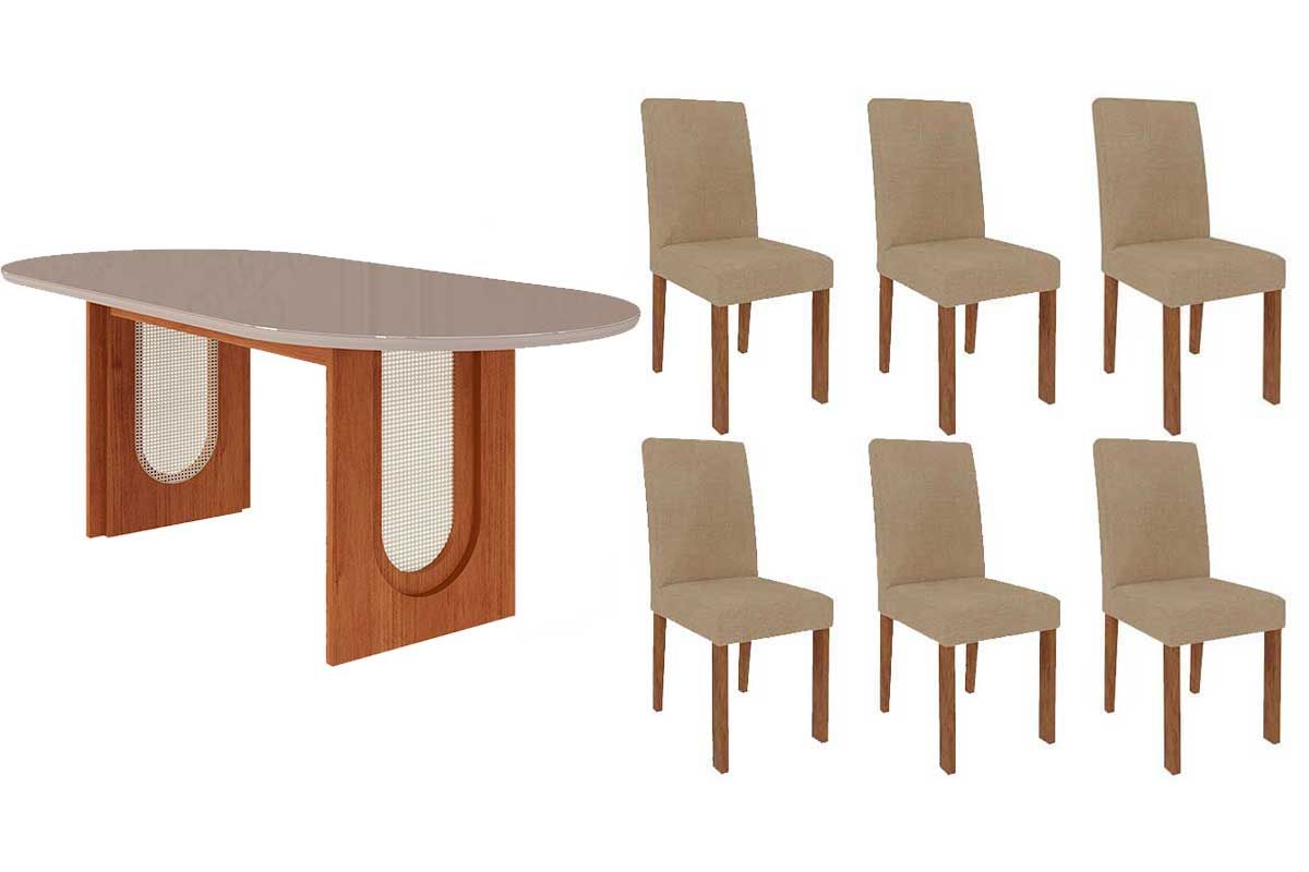 Sala Jantar Mesa Valentina Oval 210cm + 6 Cadeiras Maia - Cimol