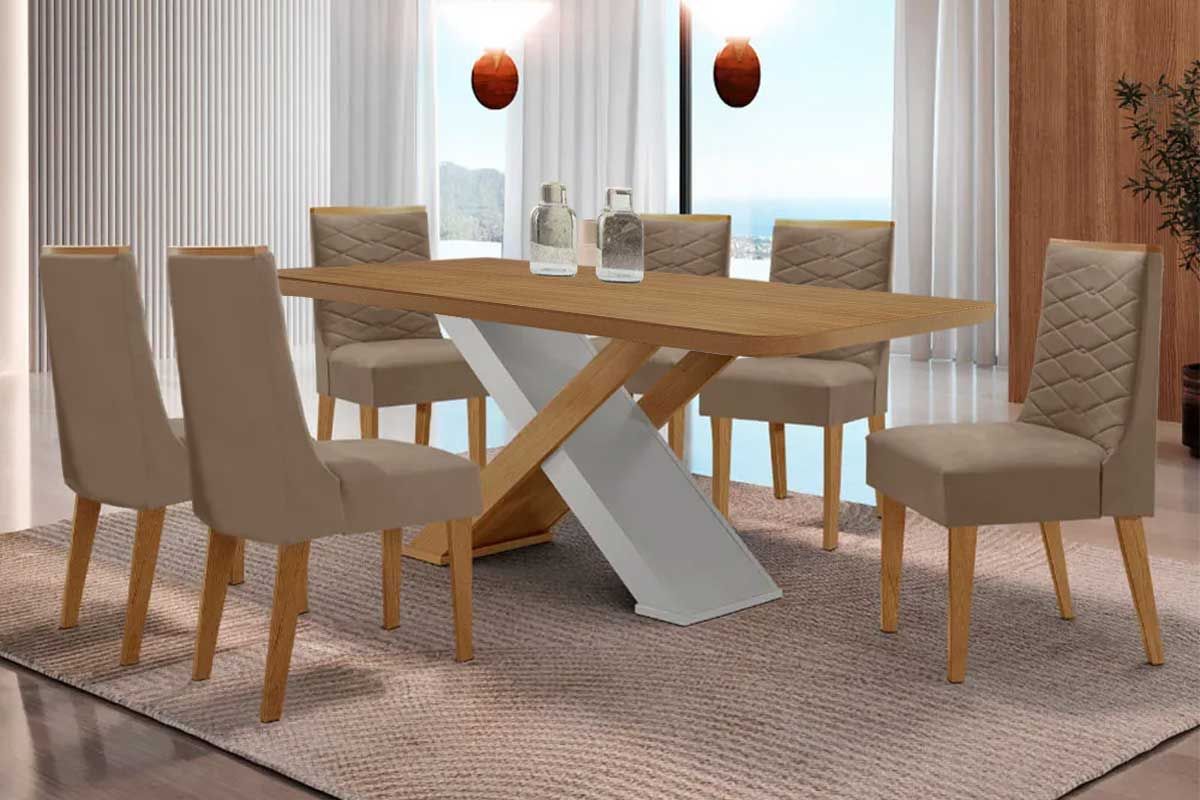 Sala Jantar Mesa Imperatriz Curvo 180cm + 6 Cadeiras Maldivas - Rufato