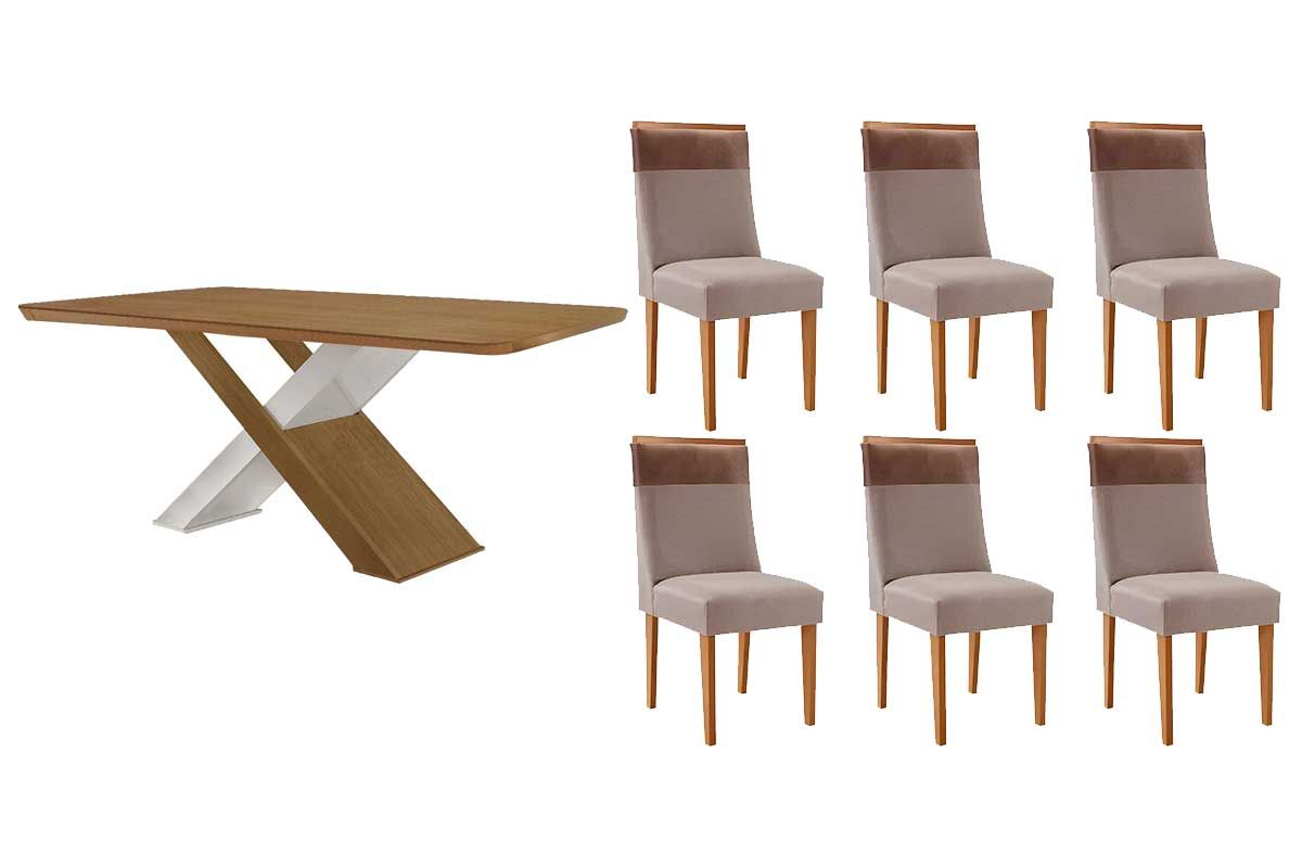 Sala Jantar Mesa Imperatriz Curvo 180cm + 6 Cadeiras Jaspe - Rufato