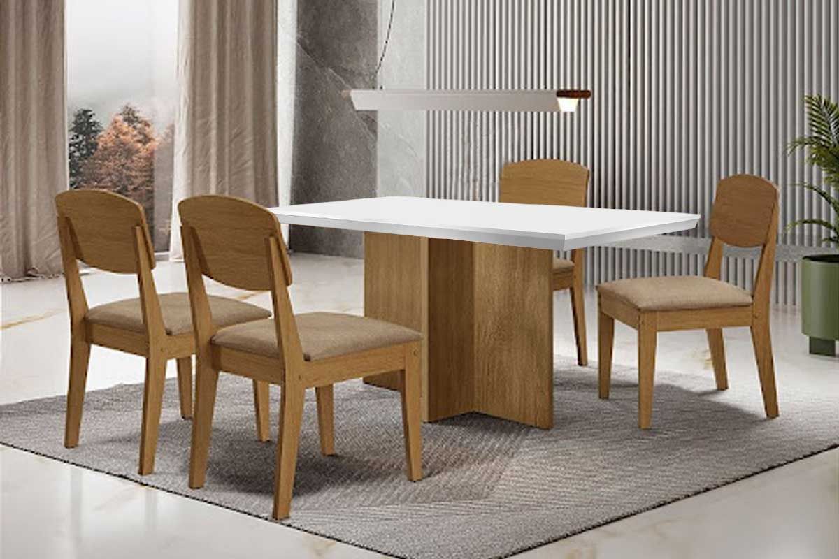 Sala Jantar Mesa Berlim Curvo 120cm + 4 Cadeiras Havana - Rufato