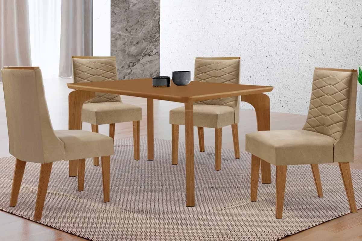 Sala Jantar Mesa Londrina Curvo 120cm + 4 Cadeiras Maldivas - Rufato