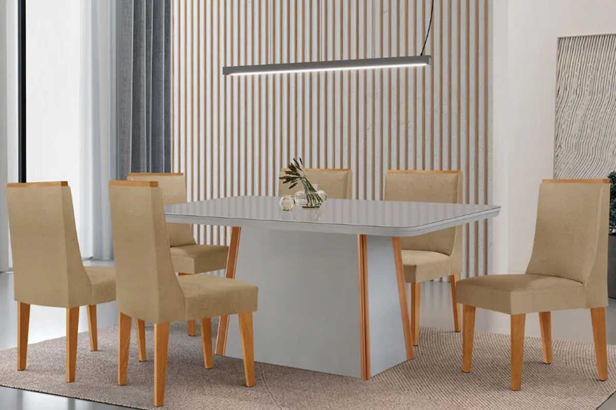 Sala Jantar Mesa Tilia Curvo 180cm + 6 Cadeiras Dakota Madeira - Rufato