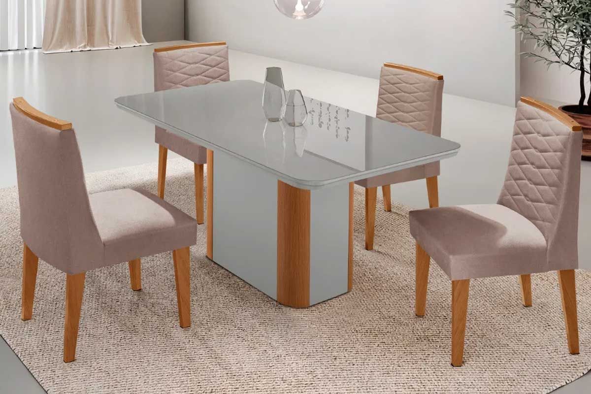 Sala Jantar Mesa Pietá Curvo 120cm + 4 Cadeiras Maldivas Madeira - Rufato