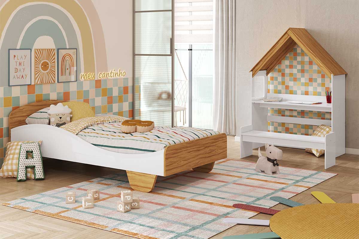 Quarto Infantil Completo 2 Peças (Cama+Escrivaninha) - Peroba