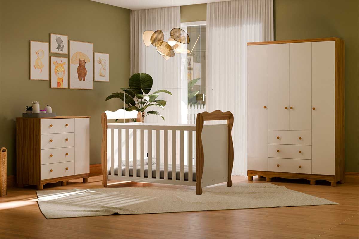 Quarto Infantil Completo 3 Peças (1GuardaRoupa+1Berço+1Cômoda) QI113 Peroba