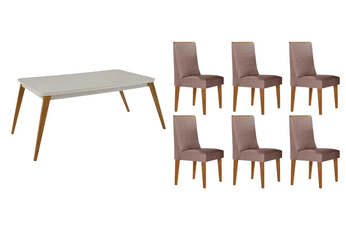 Sala Jantar Mesa Havana Curvo 180cm + 6 Cadeiras Dakota - Rufato