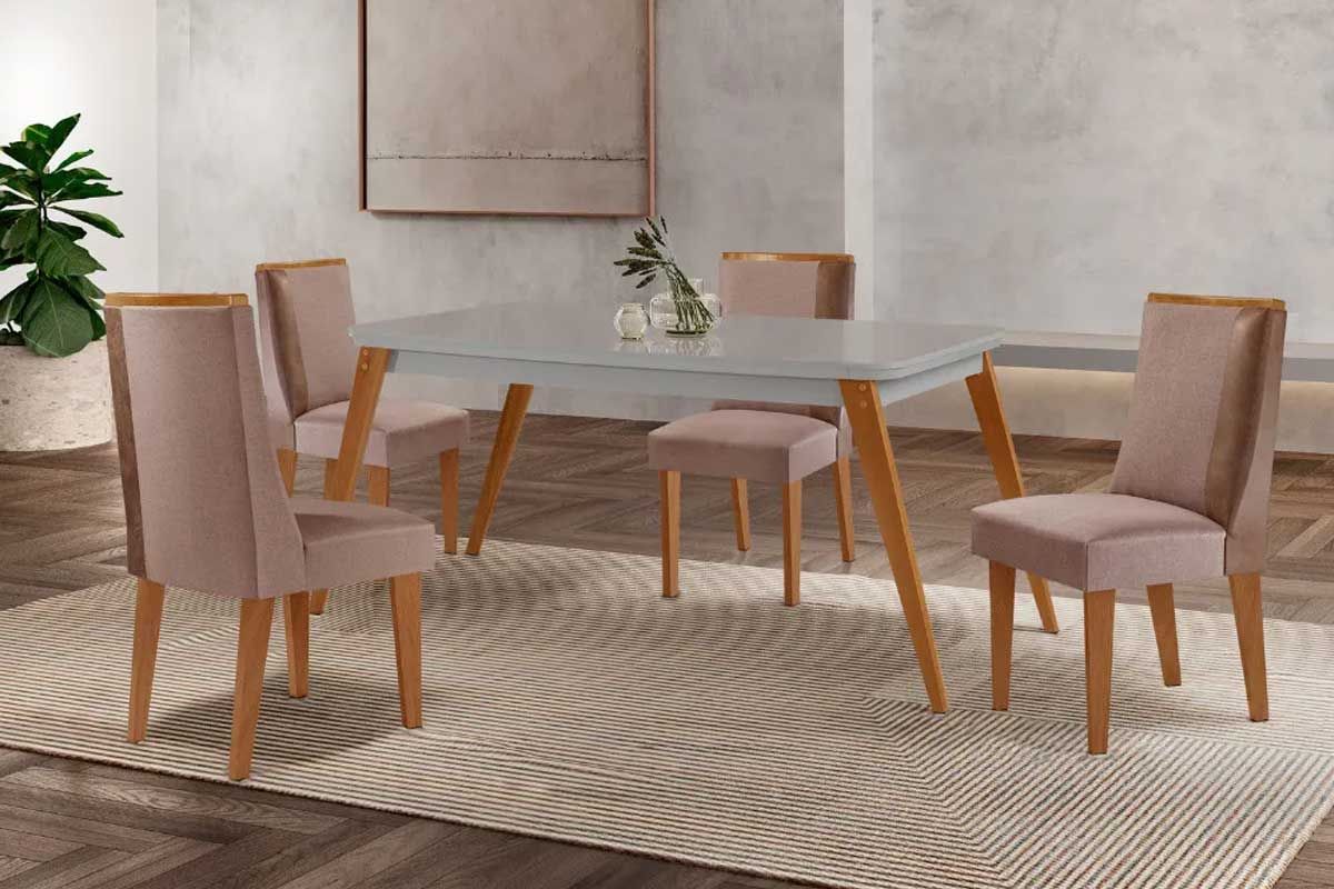 Sala Jantar Mesa Havana Curvo 120cm + 4 Cadeiras Tilia - Rufato