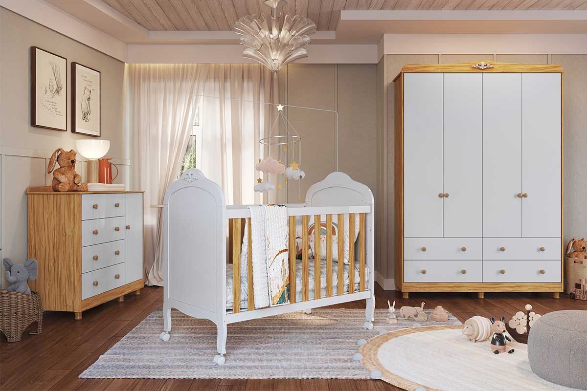 Quarto Infantil Completo Elô 3 Peças (1GuardaRoupa+1Berço+1Cômoda) QI118 Peroba