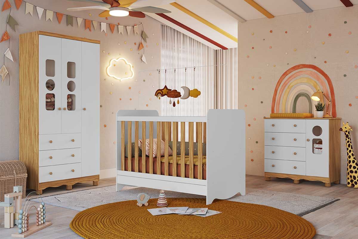 Quarto Infantil Completo 3 Peças (1GuardaRoupa+1Berço+1Cômoda) QI124 Peroba