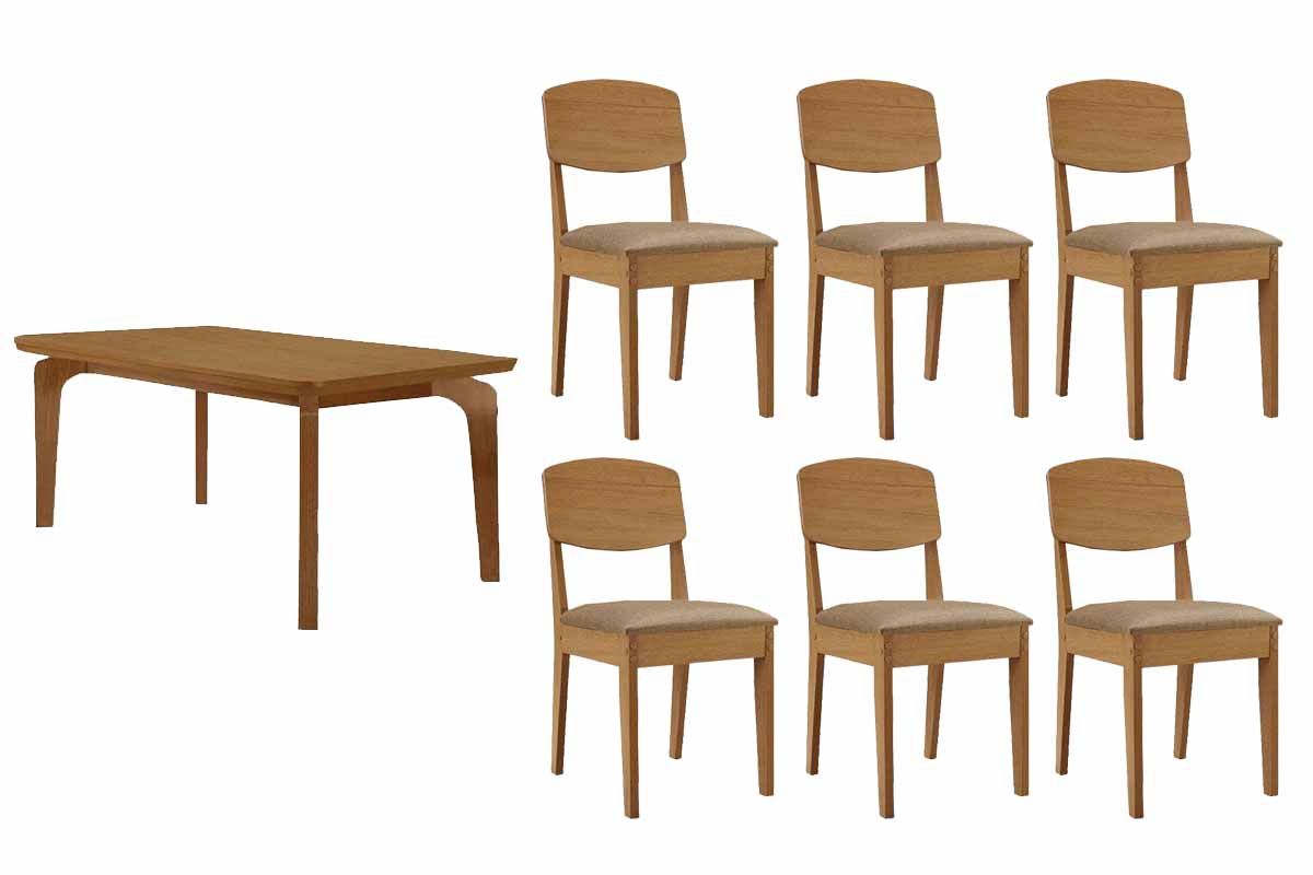Sala Jantar Mesa Londrina c/ Tampo Madeirado Canto Curvo 180x90cm e 6 Cadeiras Havana - Rufato