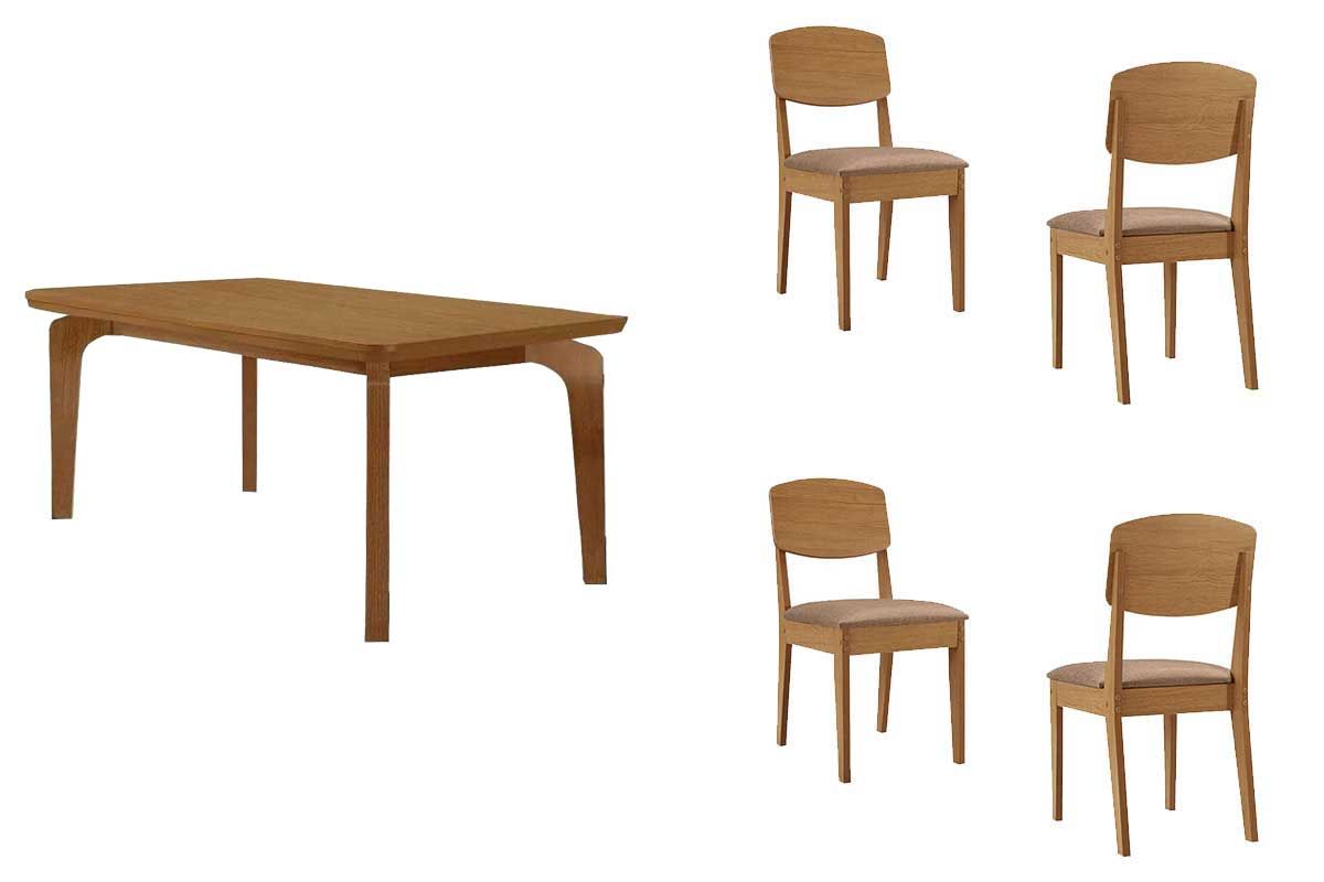 Sala Jantar Mesa Londrina c/ Tampo Madeirado c/ Vidro Canto Curvo 120x80cm 4 Cadeiras Havana - Rufato