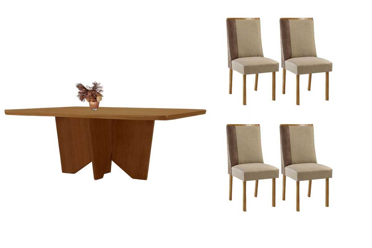 Sala Jantar Mesa Nevada c/ Tampo Madeirado Canto Curvo 120x80cm e 4 Cadeiras Tilia - Rufato