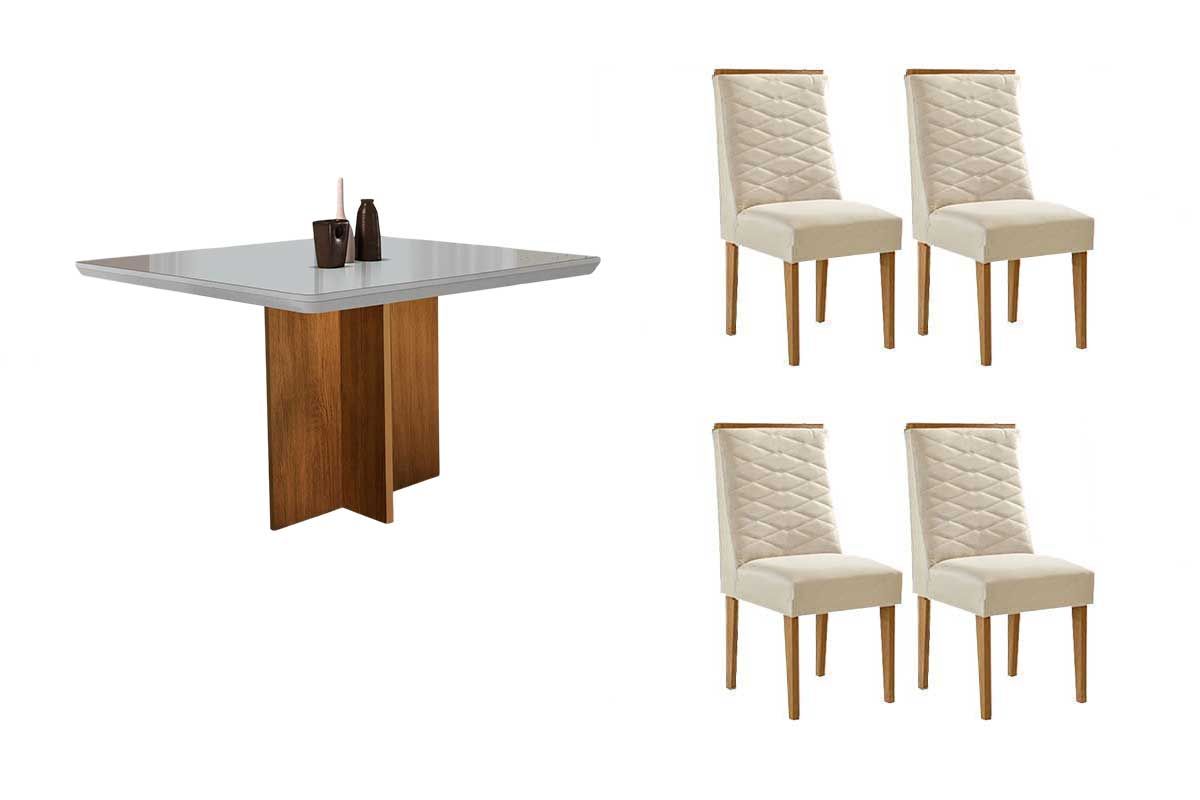 Sala Jantar Mesa Berlim Curvo 90cm + 4 Cadeiras Maldivas - Rufato