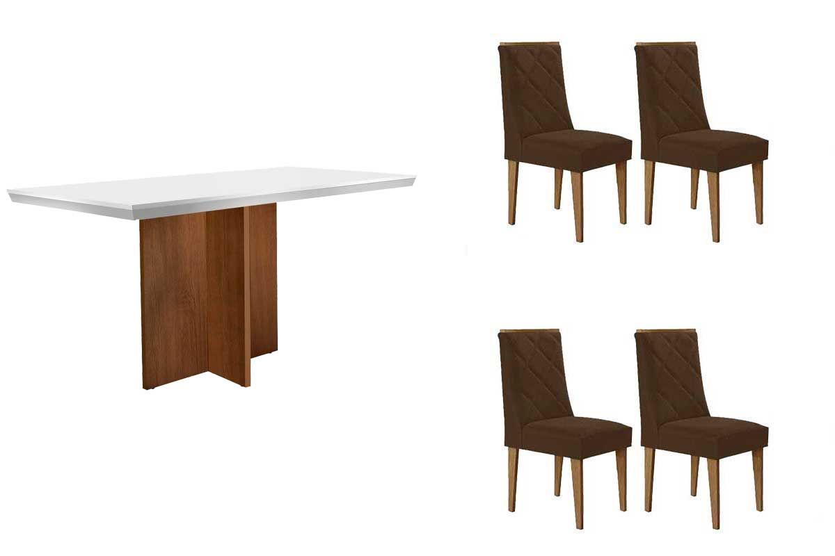 Sala Jantar Mesa Berlim Curvo 120cm + 4 Cadeiras Pietá - Rufato