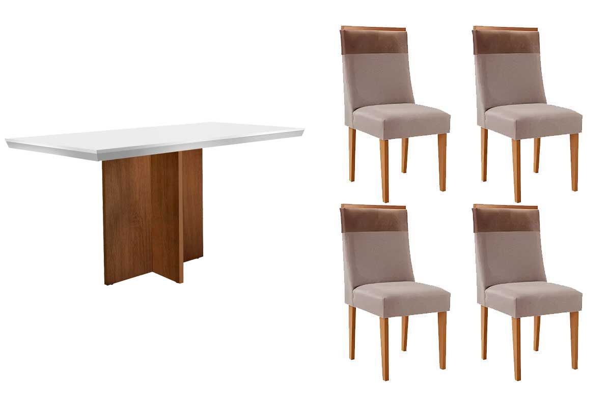Sala Jantar Mesa Berlim Curvo 120cm + 4 Cadeiras Jaspe - Rufato