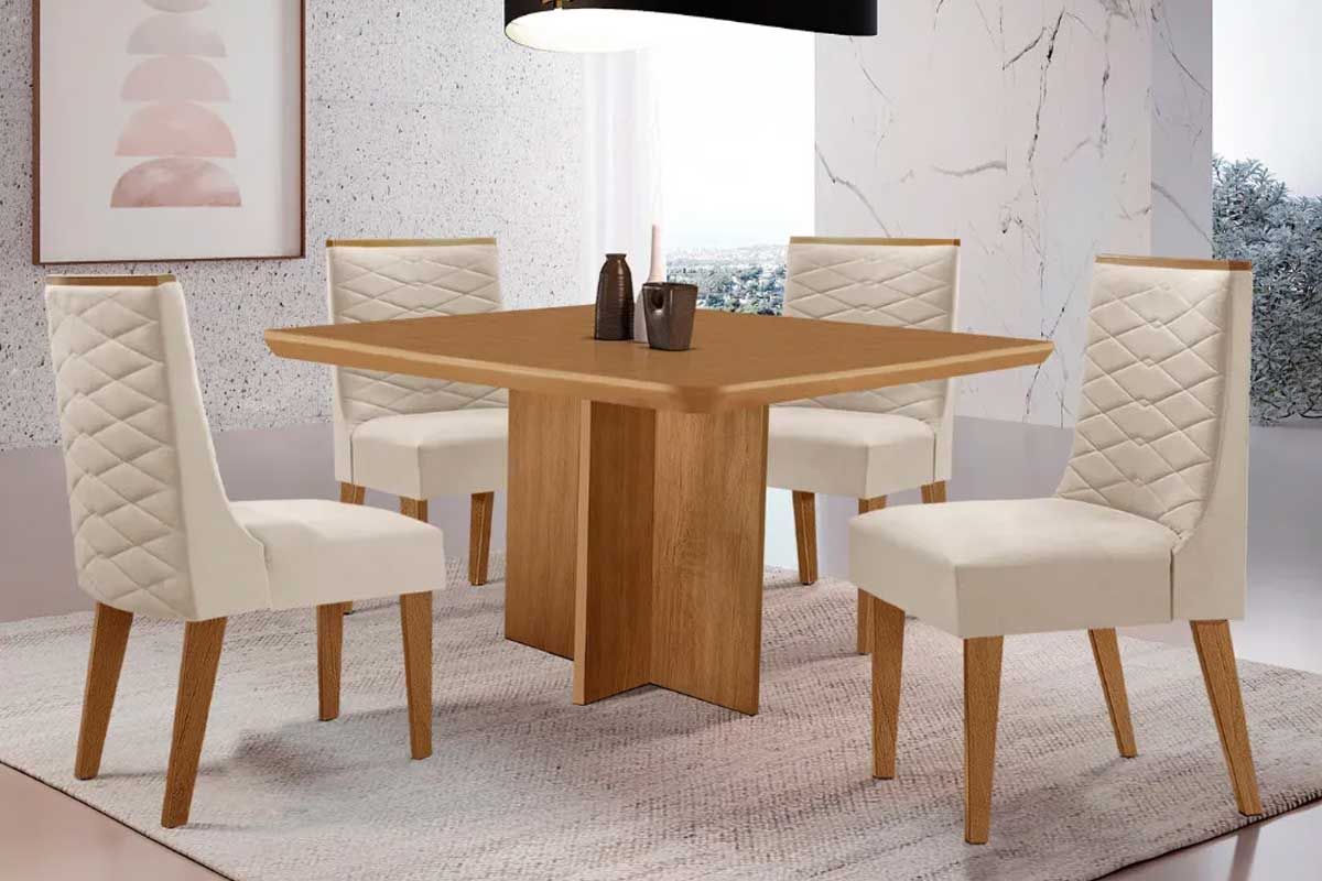 Sala Jantar Mesa Berlim Curvo 90cm + 4 Cadeiras Dafne - Rufato