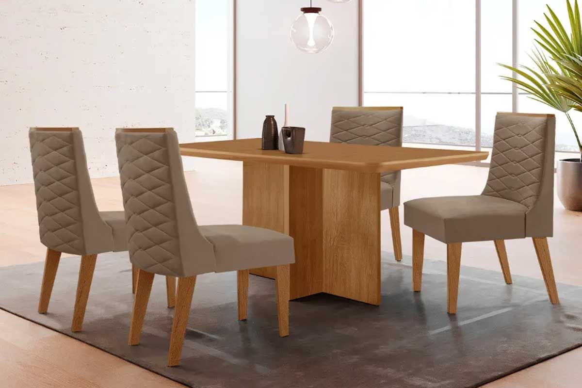 Sala Jantar Mesa Berlim Curvo 120cm + 4 Cadeiras Dafne - Rufato