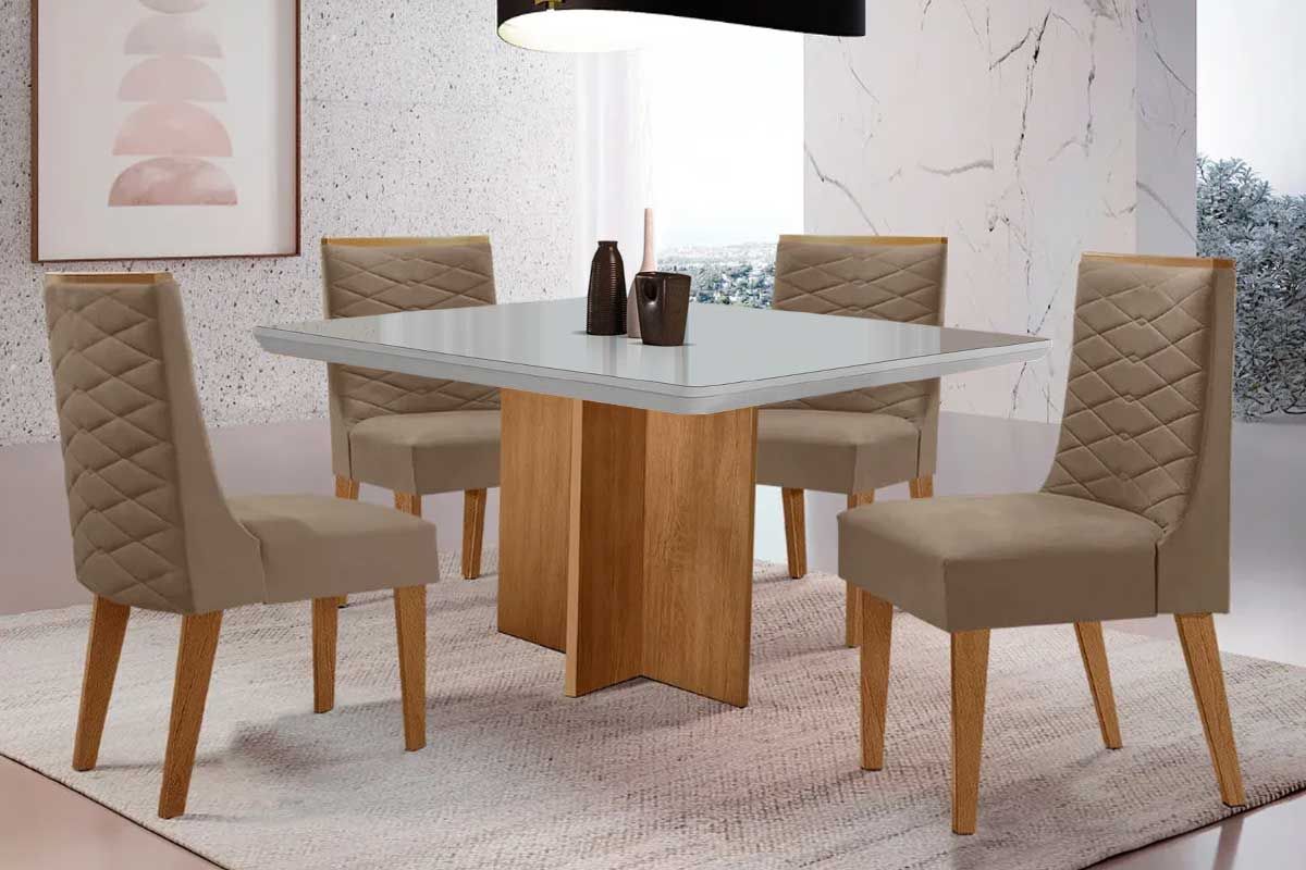 Sala Jantar Mesa Berlim Curvo 90cm + 4 Cadeiras Dafne - Rufato