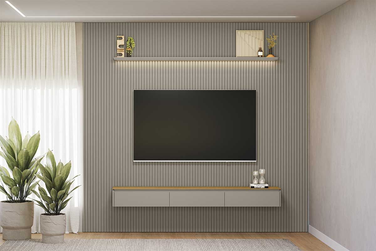 Home p/ TV até 100 Pol Modular 3.0 Ripado c/3 Porta. 1 Prat. 2,97x2,50cm Linea Brasil