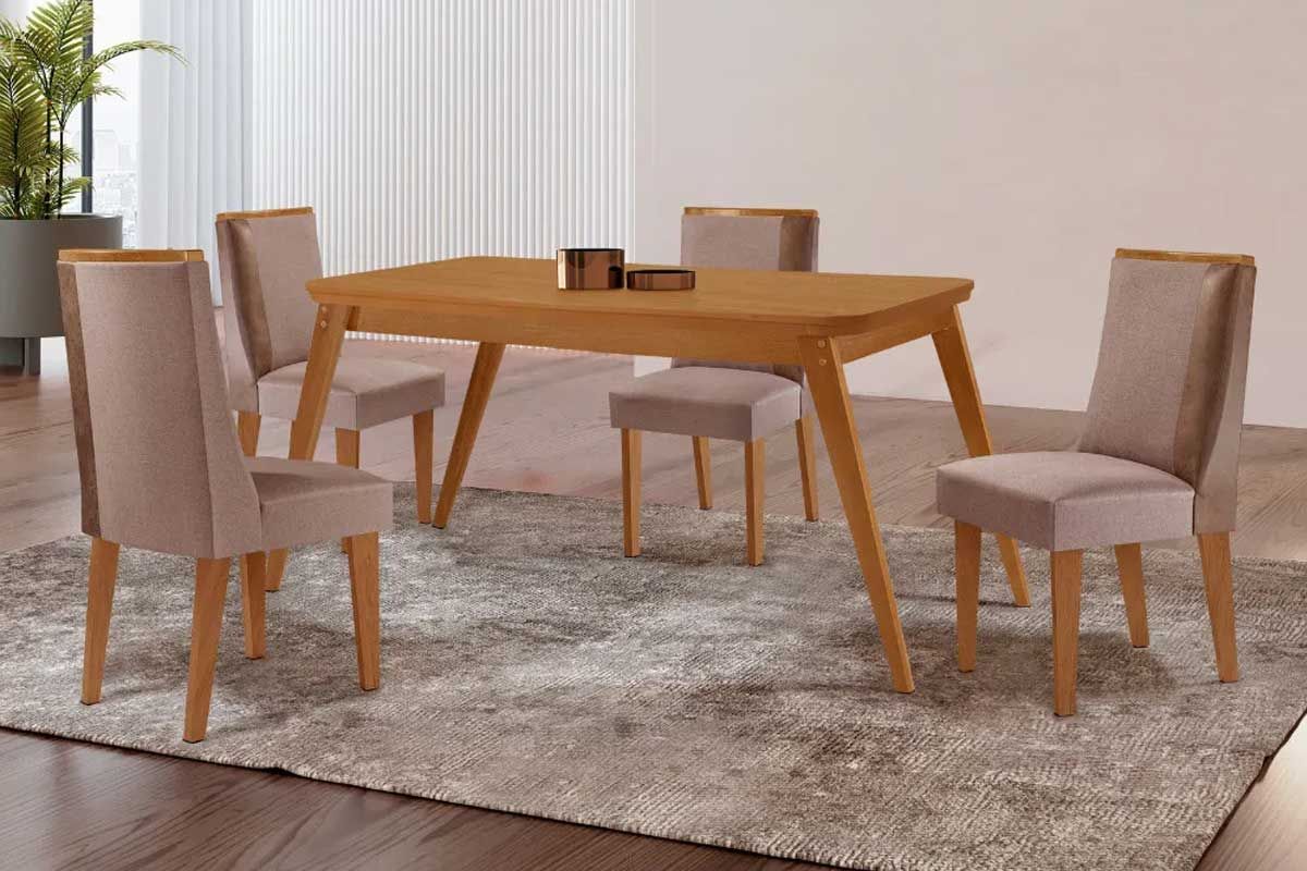 Sala Jantar Mesa Havana Curvo 120cm + 4 Cadeiras Tilia - Rufato
