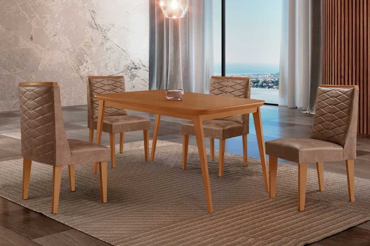 Sala Jantar Mesa Havana Curvo 120cm + 4 Cadeiras Dafne - Rufato