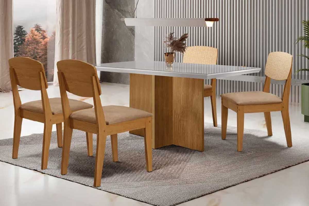 Sala Jantar Mesa Berlim Curvo 120cm + 4 Cadeiras Havana - Rufato