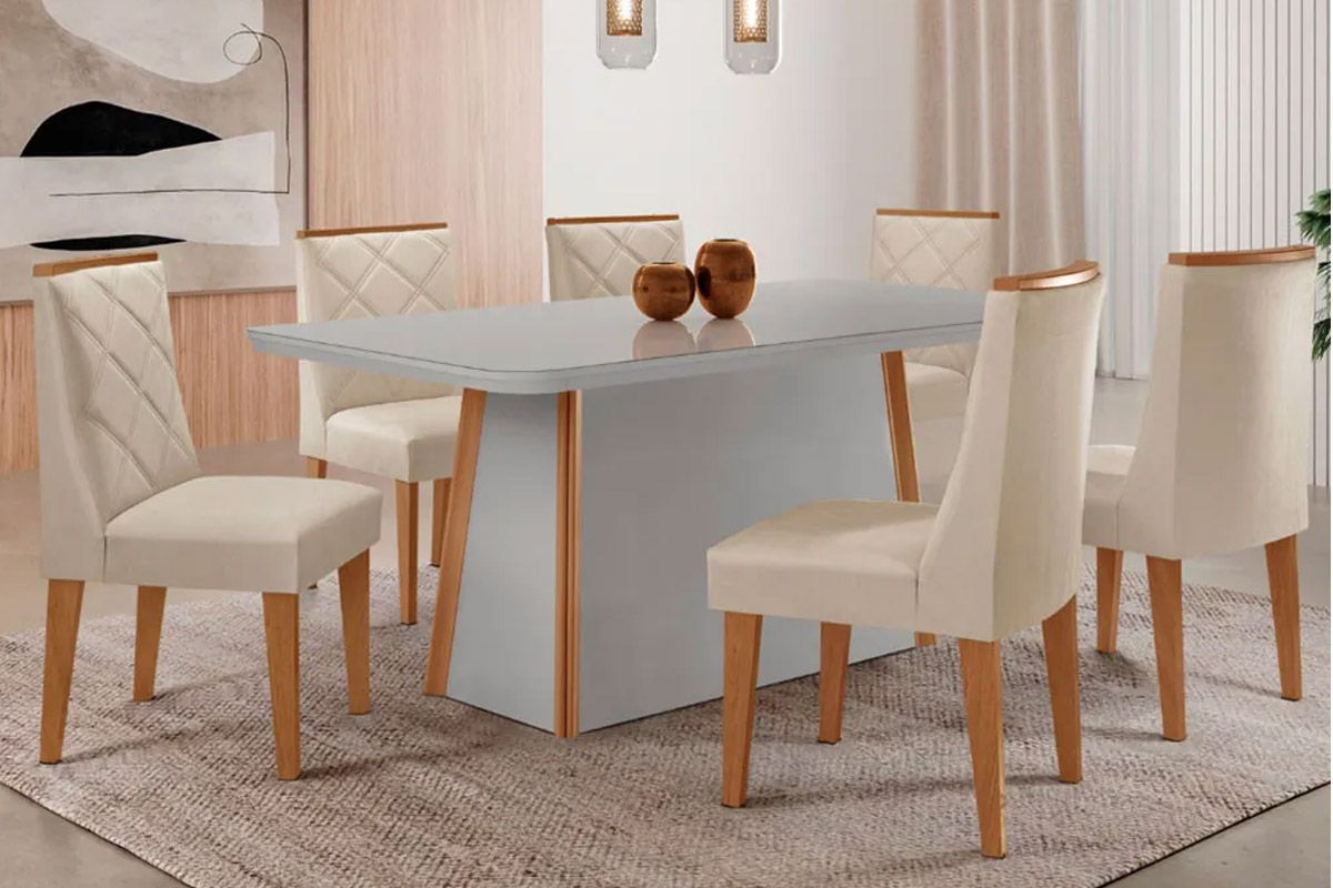 Sala Jantar Mesa Tilia Curvo 180cm + 6 Cadeiras Pietá - Rufato