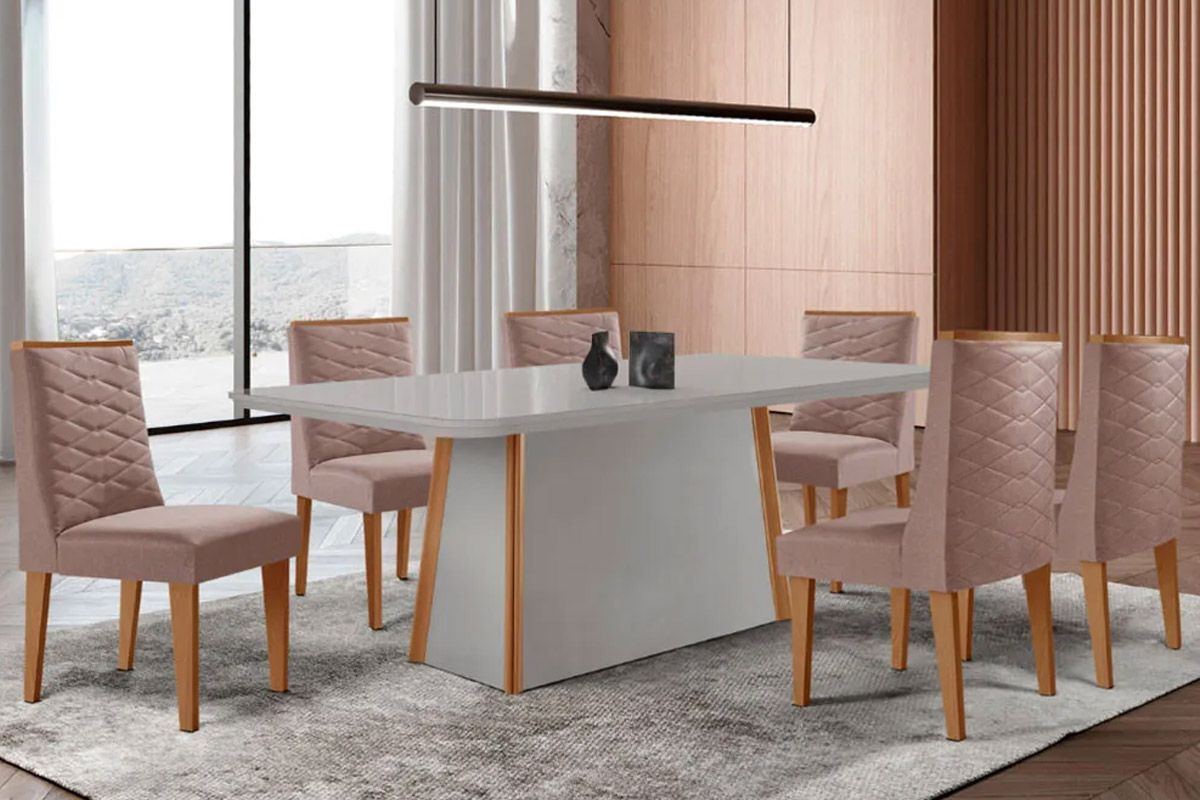 Sala Jantar Mesa Tilia Curvo 180cm + 6 Cadeiras Dafne - Rufato