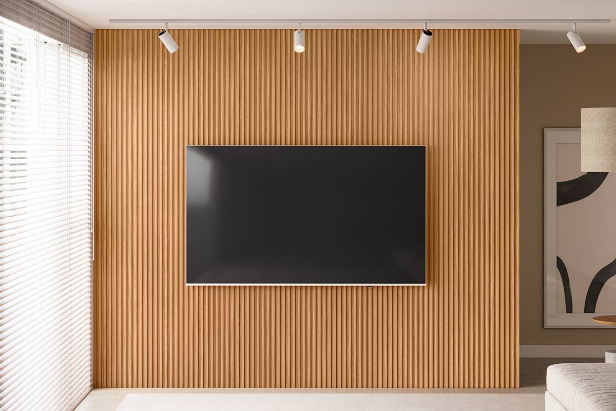 Painel Home p/ TV até 100 Pol Modular 3.0 Ripado 297x250cm Nature Fosco Linea Brasil
