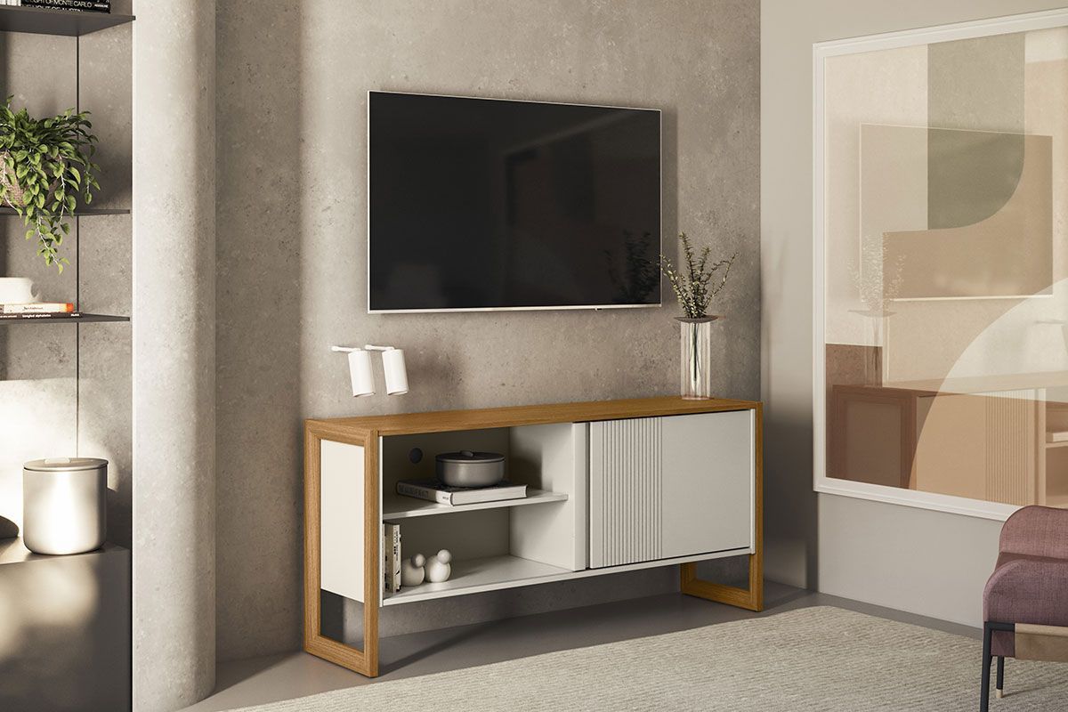 Rack Bancada p/ TV até 55 Pol Gold 1 Pta 1 Prat c/Pés 141x65cm Linea Brasil
