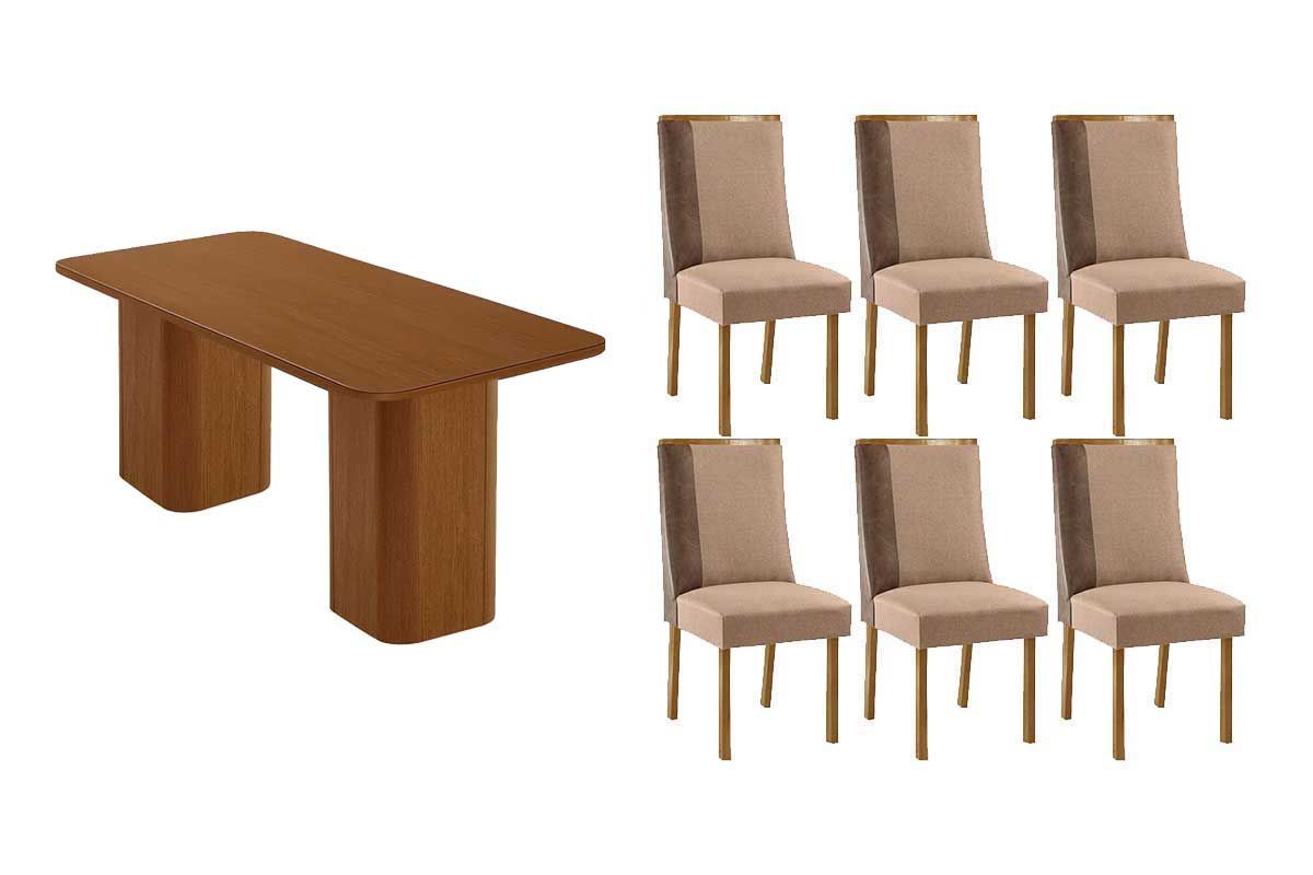 Sala Jantar Mesa Maldivas Tampo Curvo 180cm+6 Cadeiras Tilia Madeira - Rufato