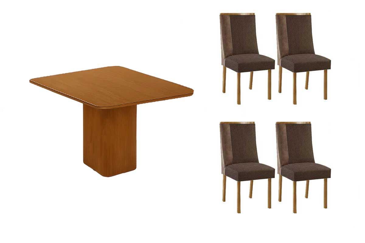 Sala Jantar Mesa Maldivas Tampo Curvo 90cm+4 Cadeiras Tilia Madeira - Rufato