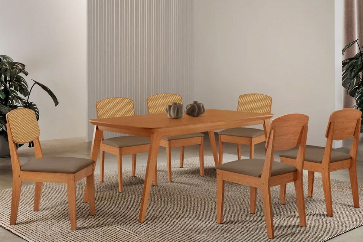 Sala Jantar Mesa Havana Tampo Curvo 180cm+6 Cadeiras Havana - Rufato