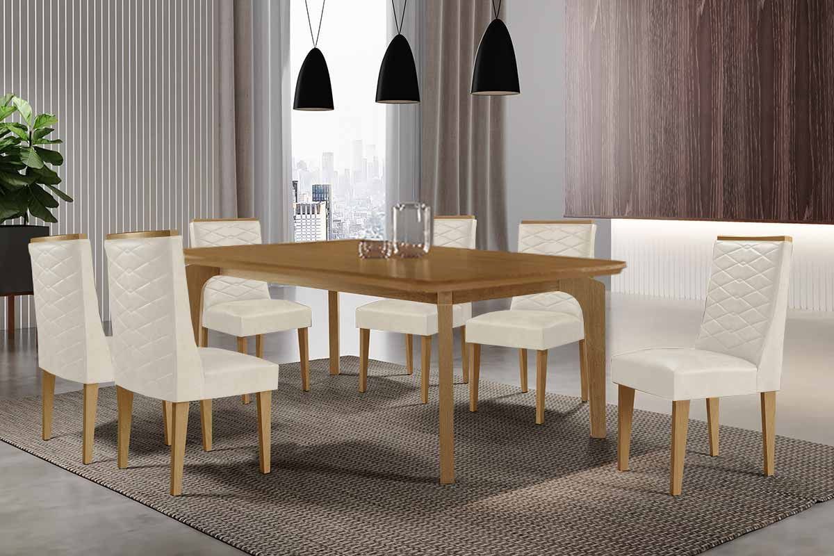 Sala Jantar Mesa Londrina Tampo Curvo 180cm+6 Cadeiras Dafne Madeira - Rufato