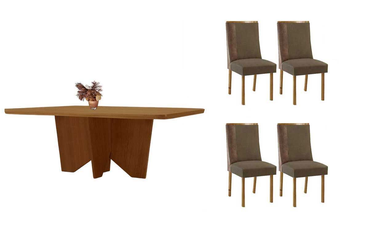 Sala Jantar Mesa Nevada Tampo Curvo 120cm+4 Cadeiras Tilia Madeira - Rufato